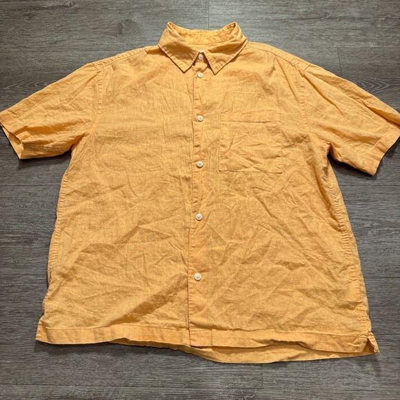 H&M Other - H&M Shirt Mens‎ Medium Orange Linen Blend Short Sleeve Button UP Pocket Adult